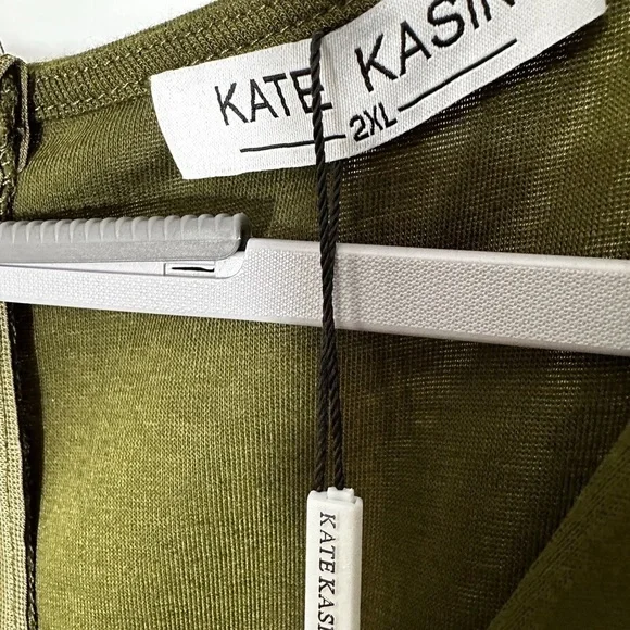 Kate Kasin Ruched Sides Deep Green Long Sleeve Midi Dress Size 2XL - Picture 4 of 6